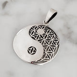 Yin Yang Flower of Life .925 Sterling Silver YinYang Pendant