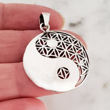 Yin Yang Flower of Life .925 Sterling Silver YinYang Pendant