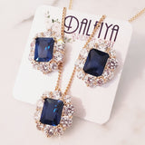 Sapphire Blue CZ Necklace and Stud Earrings Jewelry Set