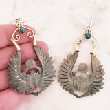 Scarab Earrings Carved Shell with .925 Sterling Silver Hook