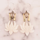 White Lotus Chandelier Earrings Hand Carved in Bali