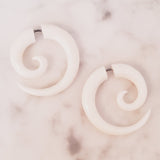 1.25" White Spiral Split Gauge Earrings Carved in Bali