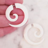 1.25" White Spiral Split Gauge Earrings Carved in Bali