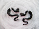 Snake Fake Gauge Earrings Gothic Serpent Halloween Jewelry Carved Black Cow Horn