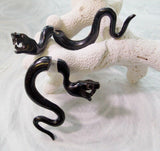 Snake Fake Gauge Earrings Gothic Serpent Halloween Jewelry Carved Black Cow Horn