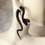Snake Fake Gauge Earrings Gothic Serpent Halloween Jewelry Carved Black Cow Horn