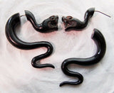 Snake Fake Gauge Earrings Gothic Serpent Halloween Jewelry Carved Black Cow Horn