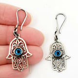 Hamsa Protection Charm 925 Sterling Silver Earrings Evil Eye Luck Hand of Fatima