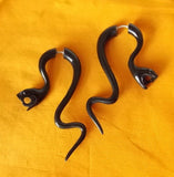 Snake Fake Gauge Earrings Gothic Serpent Halloween Jewelry Carved Black Cow Horn