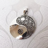 Yin Yang Flower of Life .925 Sterling Silver YinYang Pendant