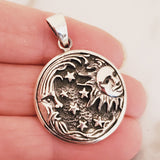 Solar Eclipse Moon Sun Stars Charm .925 Sterling Silver Pendant