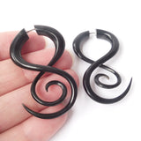 Spiral Twist Split Gauge Earrings Carved Black Horn Boho Jewelry Gift Gothic