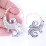 Carved Shell Bali Earrings with .925 Sterling Silver Hook