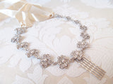 Floral Vine Bridal Hair Chain with Com and Ribbon Tie for Vintage Wedding Headpiece