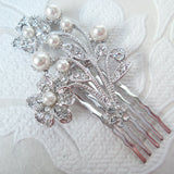 Floral Bouquet Wedding Hair Comb with Clear Crystal Bridal Jewelry
