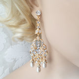 4" Long Victorian Bridal Golden Chandelier Earrings