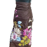 Chocolate Brown Floral Embroidered Cotton Sarong