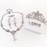 Victorian Bridal Necklace, Earring, Tiara Bridal Parure Set