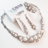 3Pc Bridal Necklace, Bracelet, and Earrings Set Wedding Parure