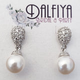 Micro-Pave Bridal Pearl Drop Wedding Earrings
