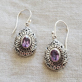 Gemstone .925 Sterling Silver Oval Earrings from Bali