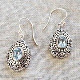 Gemstone .925 Sterling Silver Oval Earrings from Bali