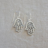 Hamsa .925 Sterling Silver Drop Earrings from Bali