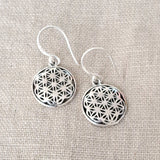 Flower of Life Drop Bali Earrings .925 Sterling Silver