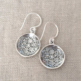 Flower of Life Drop Bali Earrings .925 Sterling Silver