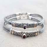Gemstone .925 Sterling Silver Bracelet with 14kt Gold Inlay from Bali