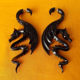 Carved Dragon Fake Gauge Earrings Split Plug Black Gothic Tattoo Jewelry Gift