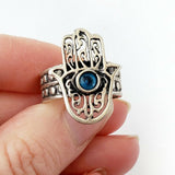 Sz 8-10 Hamsa Ring 925 Sterling Silver Hand of Fatima Luck Charm Khamsa Gift