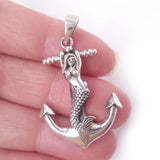 Mermaid on Anchor .925 Solid Sterling Silver Nautical Charm