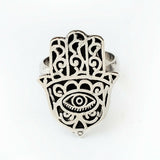 Sz 8-10 Hamsa Ring 925 Sterling Silver Hand of Fatima Khamsa Protect Charm Gift