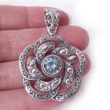Blue Topaz 925 Solid Sterling Silver Floral Gemstone Pendant December Birthstone