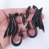 Carved Dragon Split Gauge Earrings Faux Plug Black Gothic