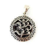 Double Sided Ohm Greek Key .925 Sterling Silver Pendant