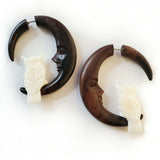 Owl on Moon Split Gauge Hoop Earrings Jewelry Gift Christmas Jewelry Gift
