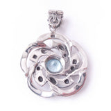Blue Topaz 925 Solid Sterling Silver Floral Gemstone Pendant December Birthstone