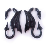 Carved Dragon Split Gauge Earrings Faux Plug Black Gothic