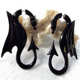Carved Dragon Split Gauge Earrings Faux Plug Black Gothic