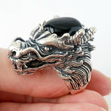 Sz 13 Onyx Dragon .925 Solid Sterling Silver Mens Gemstone Ring Fathers Day Gift