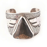Megalodon Shark Tooth 925 Sterling Silver Mens Cuff Bracelet
