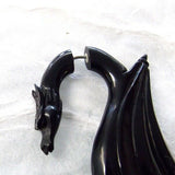 Carved Dragon Split Gauge Earrings Faux Plug Black Gothic