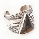 Megalodon Shark Tooth 925 Sterling Silver Mens Cuff Bracelet