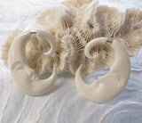 Carved White Crescent Moon Split Gauge Double Sided Jacket Earrings