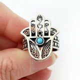 Sz 8-10 Hamsa Ring 925 Sterling Silver Hand of Fatima Khamsa Protection Gift
