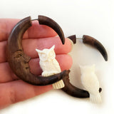 Owl on Moon Split Gauge Hoop Earrings Jewelry Gift Christmas Jewelry Gift