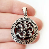 Double Sided Ohm Greek Key .925 Sterling Silver Pendant