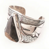 Megalodon Shark Tooth 925 Sterling Silver Mens Cuff Bracelet